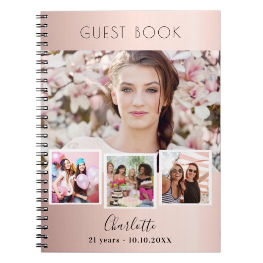 Guest book birthday rose gold photo collage notizblock (Vorderseite)