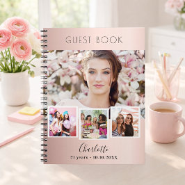 Guest book birthday rose gold photo collage notizblock