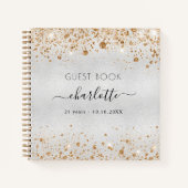 Guest book birthday silver gold glitter monogram notizblock (Vorderseite)