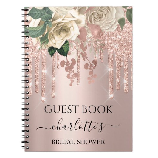 Guest Book Brautparty Rose Green Glitzer Tropfen Notizblock (Vorderseite)