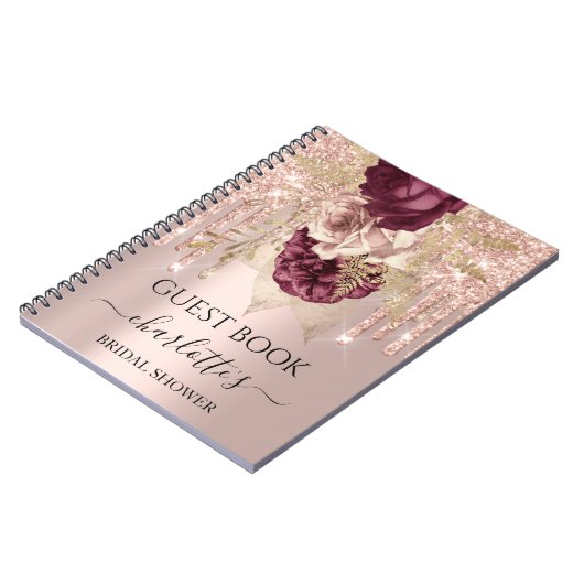 Guest Book Brautparty Rose Marsala Rose Tropfen Notizblock (Linke Seite)