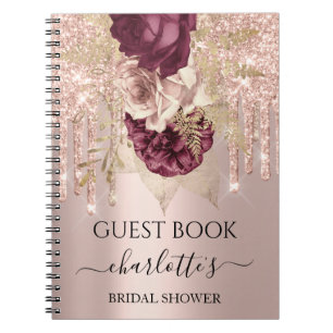 Guest Book Brautparty Rose Marsala Rose Tropfen Notizblock