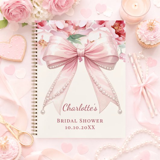 Guest book Bridal Shower pink bow florals pearls Notizblock