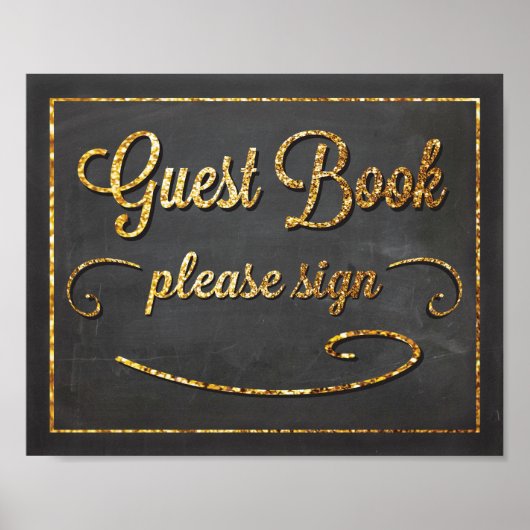 Guest Book Chalkboard und Gold Glitzer Sign Poster (Vorne)