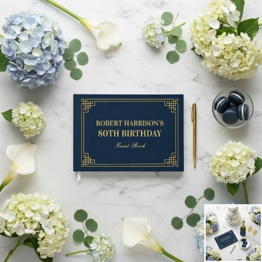 Guest Book Chic Navy Gold 80th Birthday Gästebuch