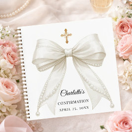 Guest book Confirmation bow ivory white pearls Notizblock