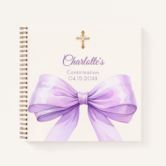 Guest book Confirmation lavender bow cream Notizblock (Vorderseite)