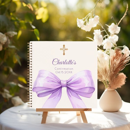 Guest book Confirmation lavender bow cream Notizblock