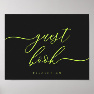 Guest Book Cyber Lime Jet Black Simple Signature Poster