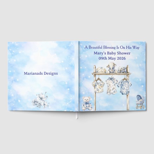 Guest Book-Editable Blue Chinoiserie Baby Shower  Gästebuch (Voll)