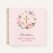 Guest book First Communion blush pink florals Notizblock (Vorderseite)