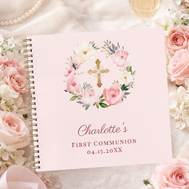 Guest book First Communion blush pink florals Notizblock