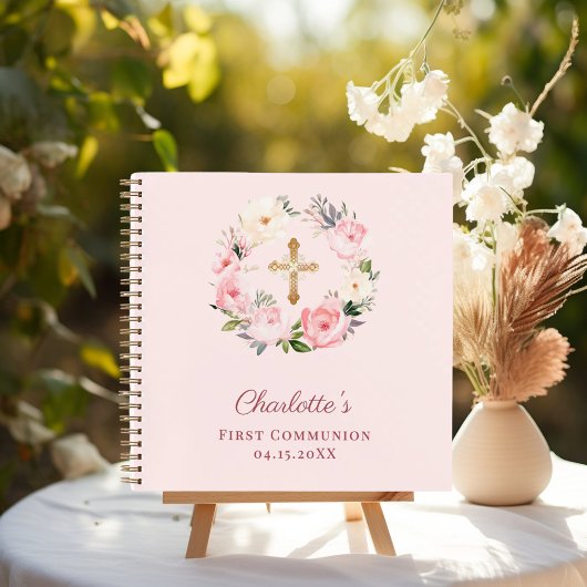 Guest book First Communion blush pink florals Notizblock