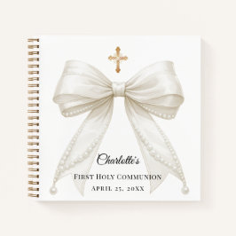 Guest book First Communion bow ivory white pearls Notizblock