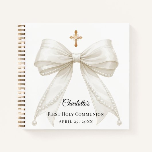 Guest book First Communion bow ivory white pearls Notizblock (Vorderseite)