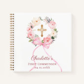 Guest book First Communion floral wreath pink bow Notizblock (Vorderseite)