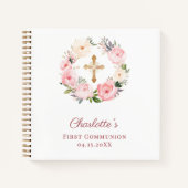 Guest book First Communion floral wreath pink Notizblock (Vorderseite)
