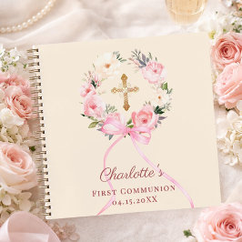 Guest book First Communion ivory blush bow floral Notizblock