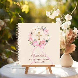 Guest book First Communion ivory blush bow floral Notizblock