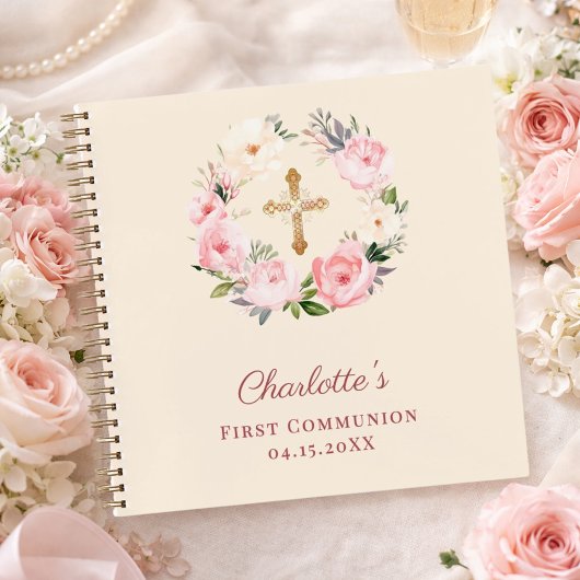 Guest book First Communion ivory blush pink floral Notizblock