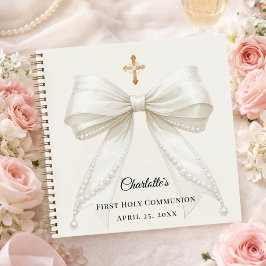 Guest book First Communion ivory bow pearls Notizblock