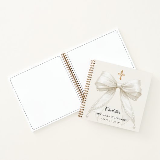 Guest book First Communion ivory bow pearls Notizblock (Innenseite)