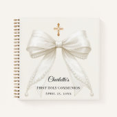 Guest book First Communion ivory bow pearls Notizblock (Vorderseite)