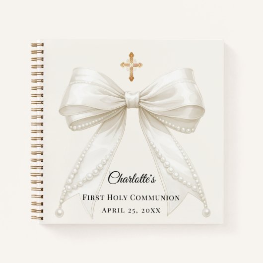 Guest book First Communion ivory bow pearls Notizblock (Vorderseite)