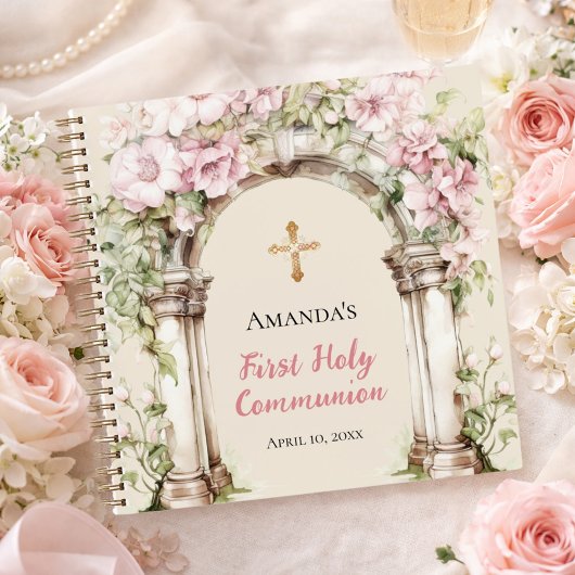 Guest book First Communion pink florals arch Notizblock