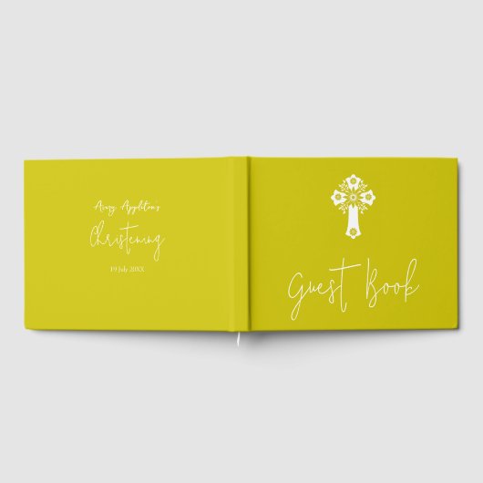 Guest Book Floral Cross Christening Yellow Gästebuch (Voll)