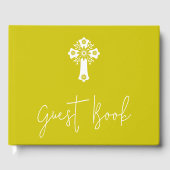 Guest Book Floral Cross Christening Yellow Gästebuch (Vorderseite)