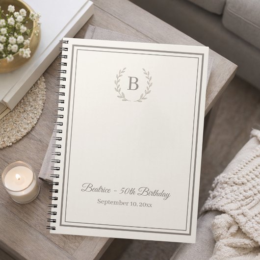 Guest Book ivory taupe Monogram Birthday budget Notizblock