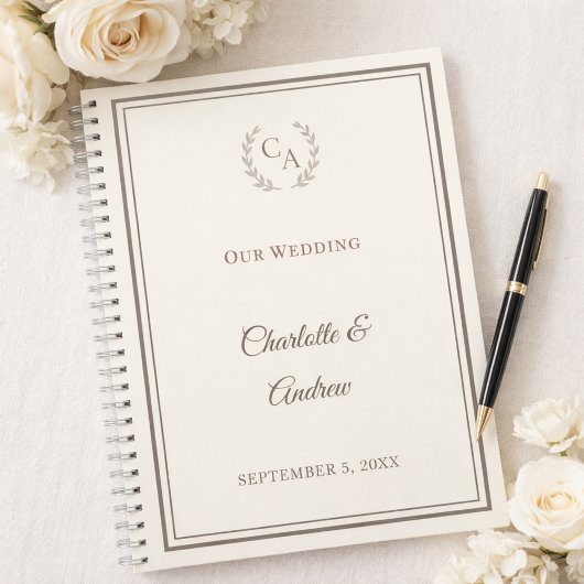 Guest Book ivory taupe monogrammed wedding Notizblock