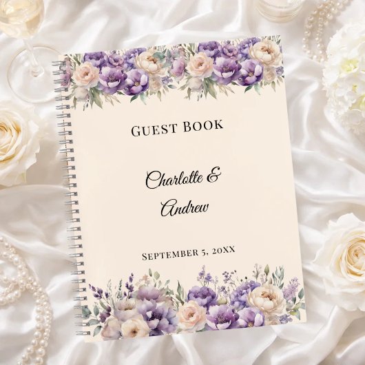 Guest Book lavender champagne floral wedding Notizblock