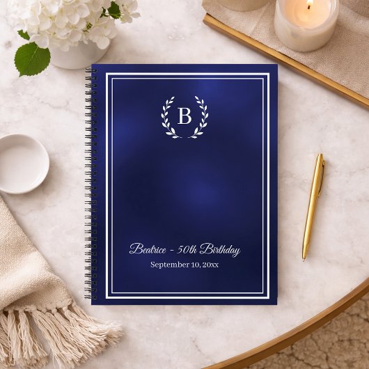 Guest Book navy blue Monogram wreath Birthday Notizblock
