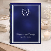 Guest Book navy blue Monogram wreath Birthday Notizblock