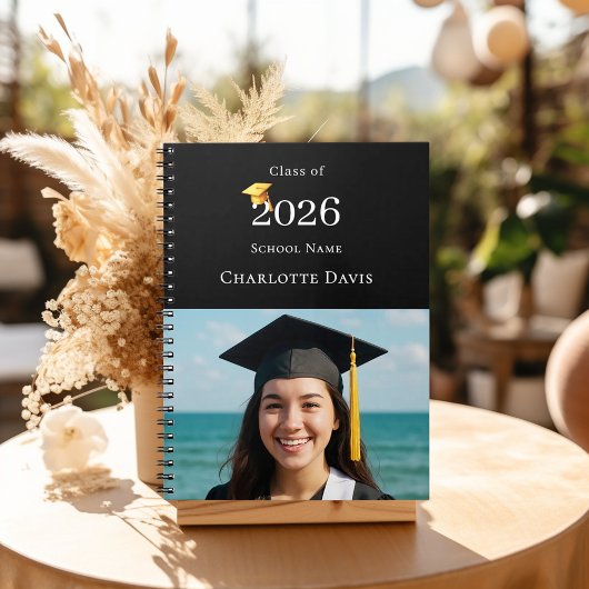 Guest Book Photo Modern Black Graduation Party Notizblock
