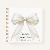 Guest book Quinceanera bow ivory white pearls Notizblock (Vorderseite)