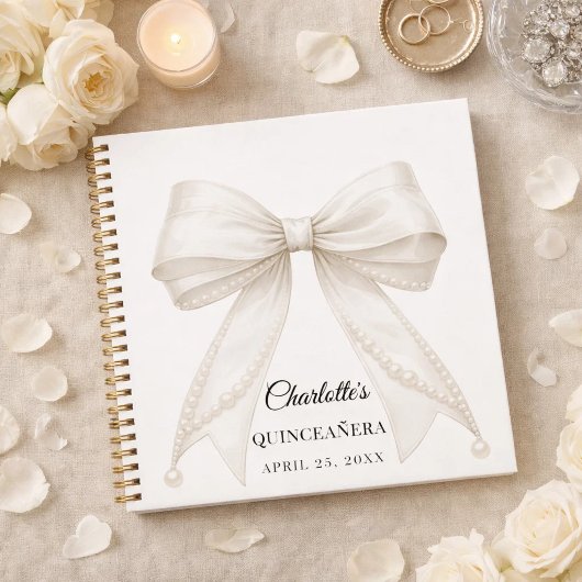 Guest book Quinceanera bow ivory white pearls Notizblock
