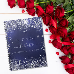 Guest book Quinceanera navy blue silver glitter Notizblock