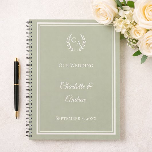 Guest Book sage green monogrammed wedding Notizblock