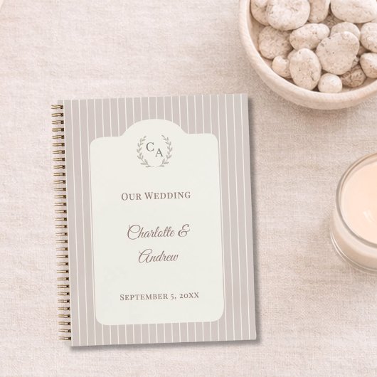 Guest book wedding Ivory taupe pinstriped modern Notizblock