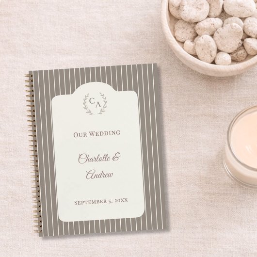 Guest book wedding Ivory taupe pinstriped modern Notizblock