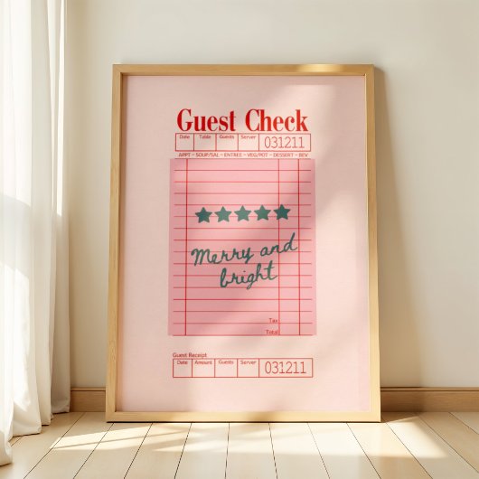 Guest Check Christmas Merry and Bright Holiday Art Poster