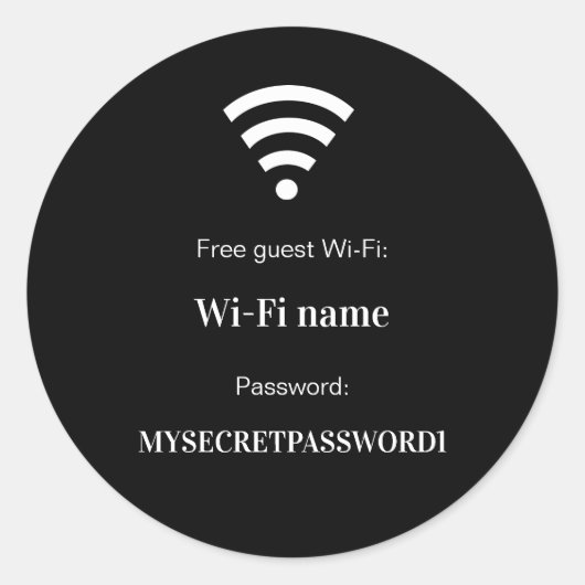 Guest customer wifi network password black runder aufkleber (Vorderseite)