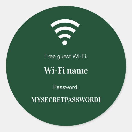 Guest customer wifi network password emerald green runder aufkleber (Vorderseite)