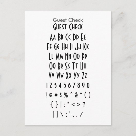 Guest Karo - Zazzle Schriftart Sampler Sheet Postkarte (Vorderseite)