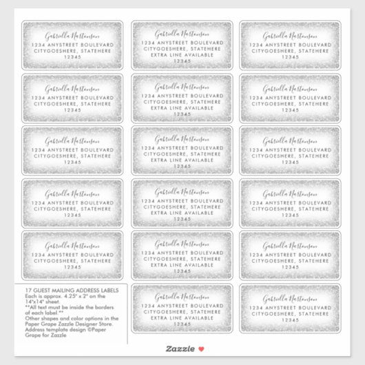 Guest Mailadresse Labels Moderner Silver Glitzer (Blatt)