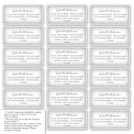Guest Mailadresse Labels Moderner Silver Glitzer (Vorderseite)