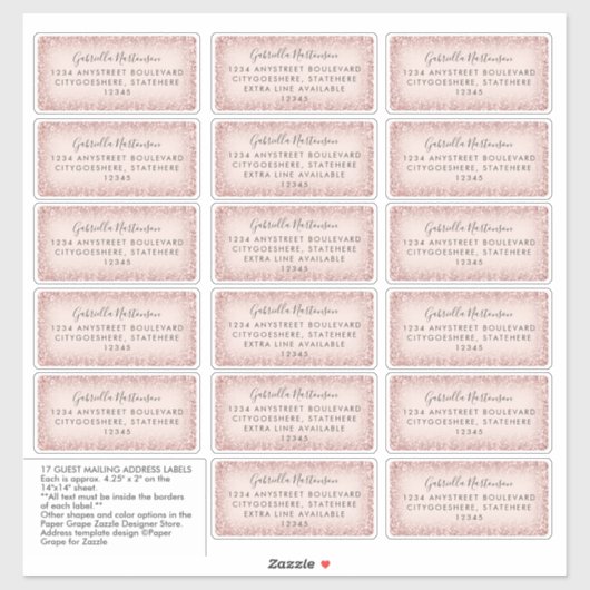 Guest Mailadresse Labels Pink Glitzer Ombre (Blatt)
